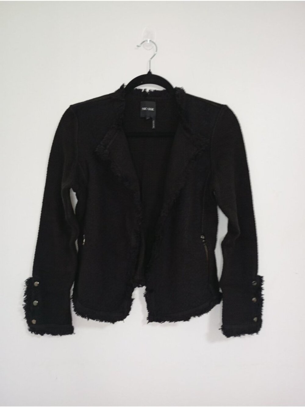 Nic+Zoe Black Fringed Open Front Jacket XS Womens Casual Textured Blazer - Picture 2 of 12